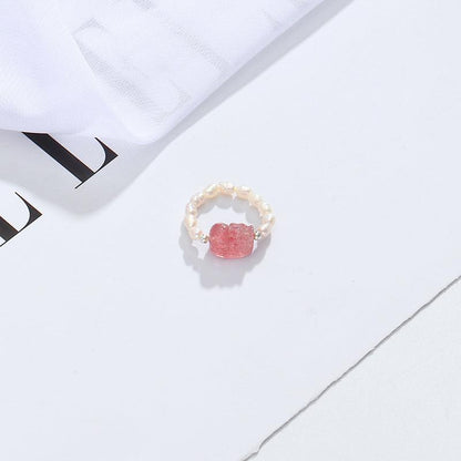 Crystal Ring Women's New Strawberry Crystal Grey Moonlight