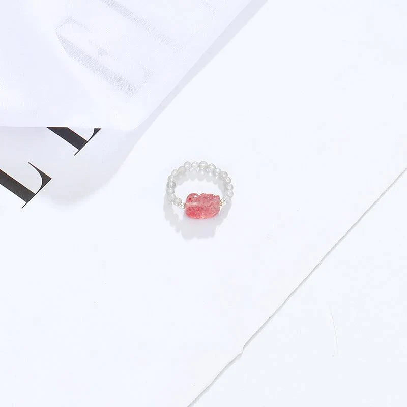 Crystal Ring Women's New Strawberry Crystal Grey Moonlight