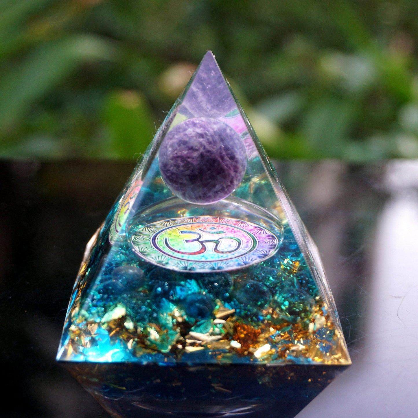 Om Amethyst & Blue Quartz Pyramid