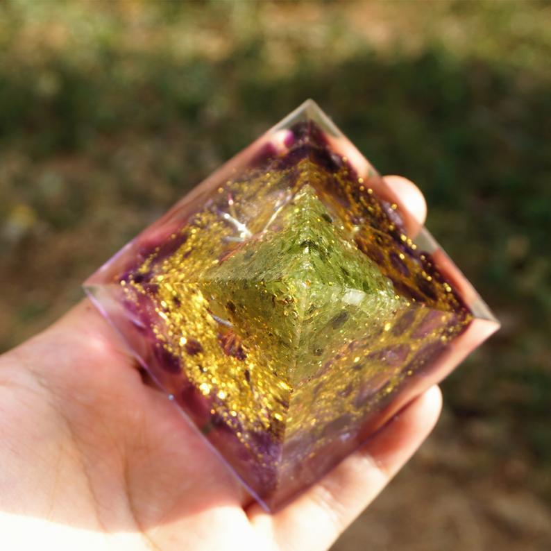 Orgonite Tree of Life Peridot Pyramid