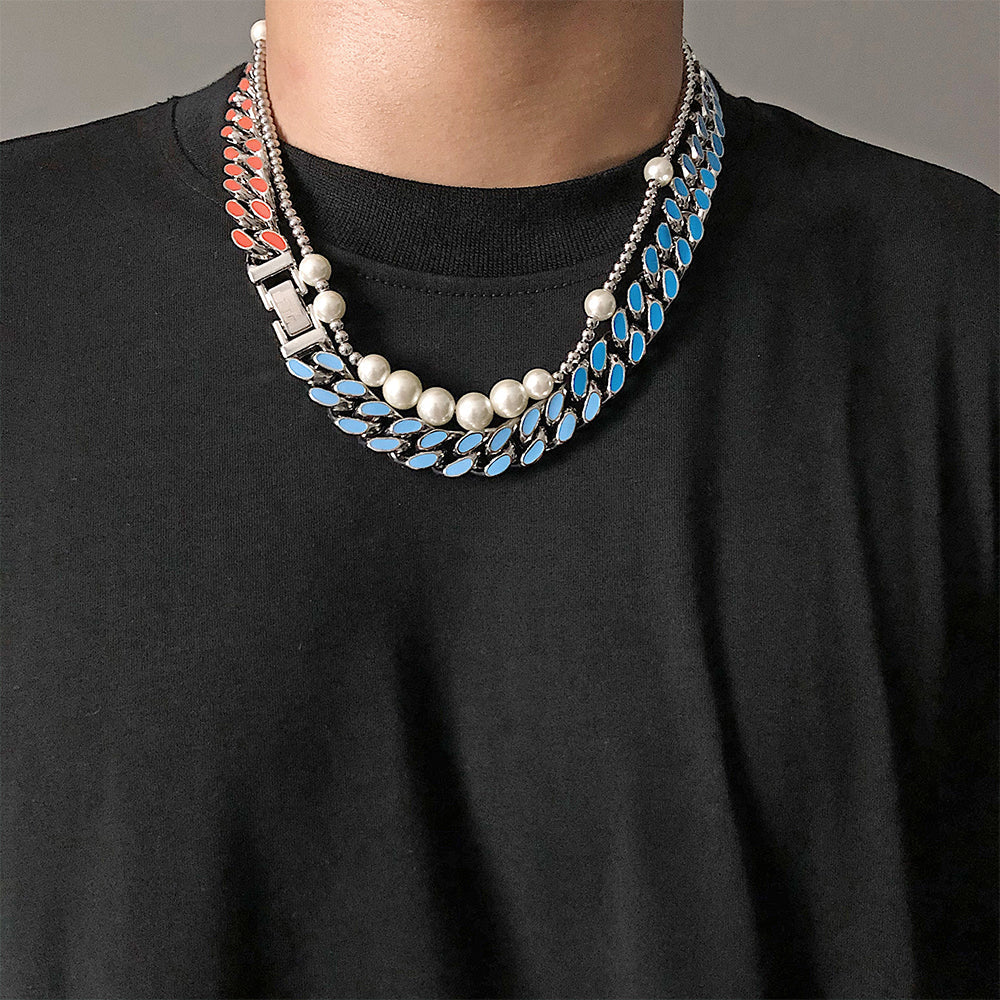 COLORED CUBAN CHAIN NECKLACE