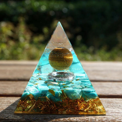 Orgonite Tiger Eye Turquoise Pyramid