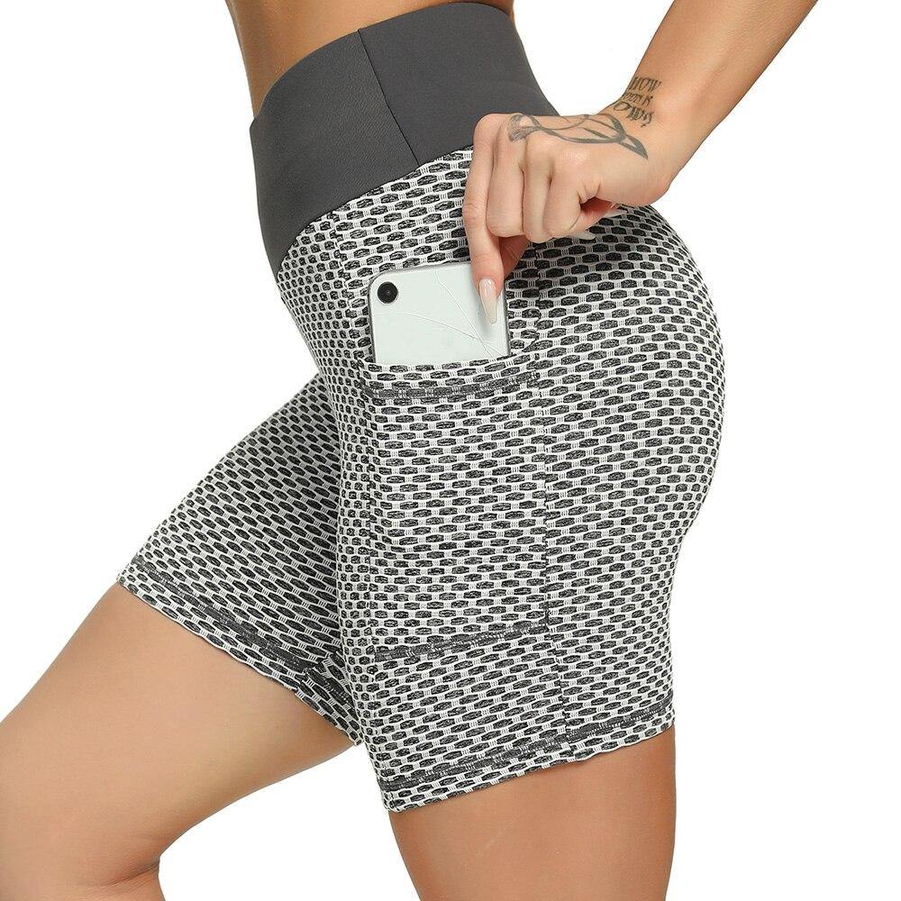 Sexy Women's Sports High Waist Shorts Pockets Leggings Push Up Gym Jogging Running Shorts