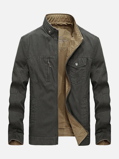 Men's Reversible Cotton Jacket with Pockets - Double Sided Wear for Autumn Outdoor Activities