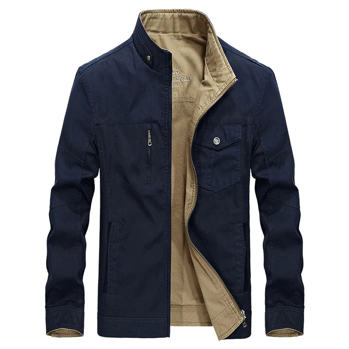 Men's Reversible Cotton Jacket with Pockets - Double Sided Wear for Autumn Outdoor Activities